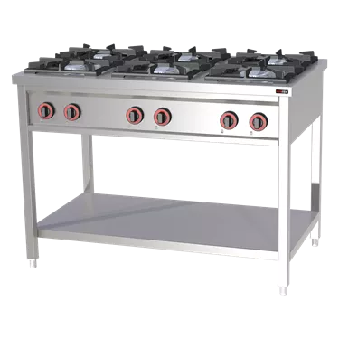 Cooking range gas 6x burner on open cabinet | REDFOX - SPF 120 G