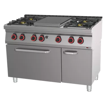 Cooking range solid top gas with static electric oven GN 2/1 - 5x burner  | REDFOX - STPT 70/120 21 GE