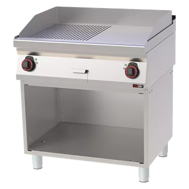 Fry-top griddle plate 80x51 electric chromed combined on open cabinet 400 V | REDFOX - FTHRC 70/80 E