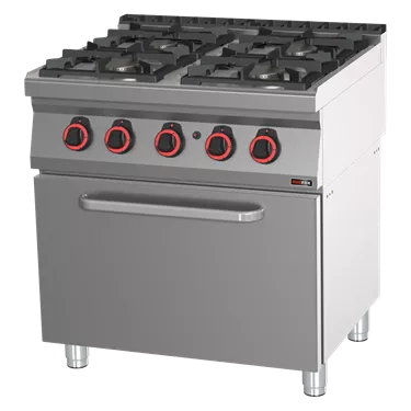 Cooking range gas with static gas oven GN 2/1 - 4x burner ECO  | REDFOX - SPBT 70/80 21 G