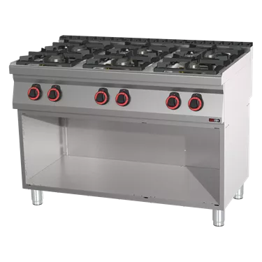 Cooking range gas 6x burner on open cabinet | REDFOX - SP 70/120 G
