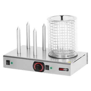 Hot dog machine warmer  4 spikey with basket and glass cylinder | REDFOX - HD 04 NK