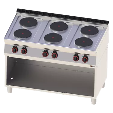 Cooking range electric 6x plate on open cabinet 400 V | REDFOX - SP 70/120 E