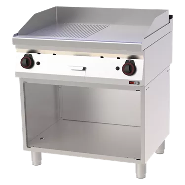 Fry-top griddle plate 80x51 gas chromed combined on open cabinet | REDFOX - FTHRC 70/80 G