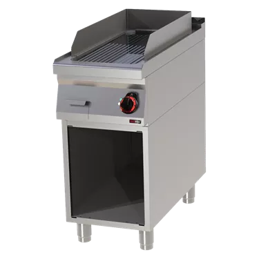 Fry-top griddle plate 31x65 electric chromed grooved on open cabinet | REDFOX - FTRC 90/40 E