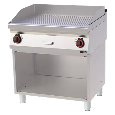 Fry-top griddle plate 80x51 electric grooved on open cabinet 400 V | REDFOX - FTR 70/80 E