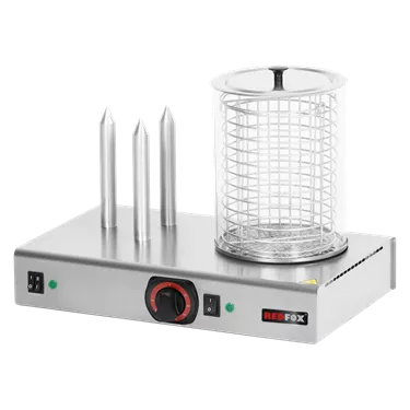 Hot dog machine warmer  3 spike with basket and glass cylinder | REDFOX - HD 03 NK