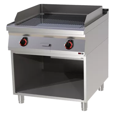 Fry-top griddle plate 71x65 electric chromed grooved on open cabinet 400 V | REDFOX - FTRC 90/80 E