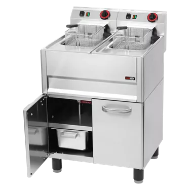 Electric fryer 2 baskets 0,75 kW/l, 8+8 l on cabinet 400 V | REDFOX - FE 61 ELT