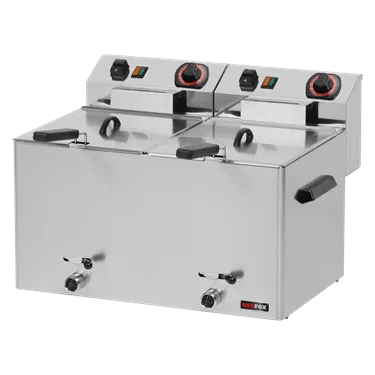 Electric fryer 2 baskets 0,75 kW/l, 8+8 l counter top drain tap 400 V | REDFOX - FE 77 VT