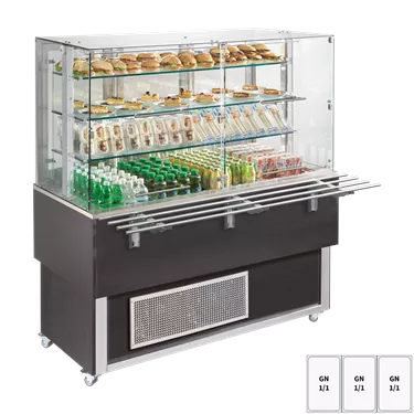 Chilled display unit GN 3-1/1 bottom cover, upwards opening, Wenge | REDFOX - ES PLATINUM+ 3W DF