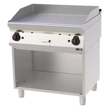 Fry-top griddle plate 80x51 gas grooved on open cabinet | REDFOX - FTR 70/80 G