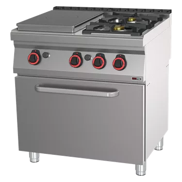 Cooking range solid top gas with static gas oven GN 2/1 - 3x burner  | REDFOX - STPT 70/80 21 G
