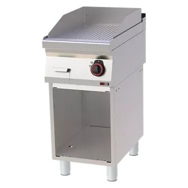 Fry-top griddle plate 40x51 electric chromed grooved on open cabinet 400 V | REDFOX - FTRC 70/40 E