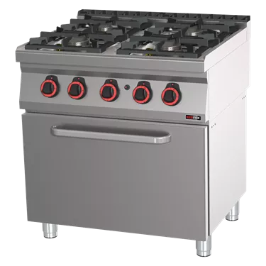 Cooking range gas with static gas oven GN 2/1 - 4x burner  | REDFOX - SPT 70/80 21 G