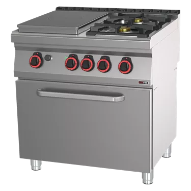 Cooking range solid top gas with static electric oven GN 2/1 - 3x burner  | REDFOX - STPT 70/80 21 GE