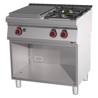 Cooking range solid top gas 3x burner on open cabinet | REDFOX - STP 70/80 G