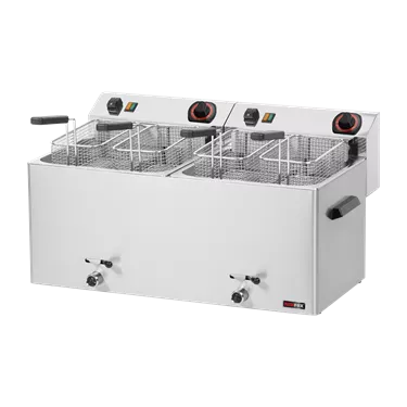 Electric double fryer 0.74 kW/l, 11+11 l tabletop with drain 400 V | REDFOX - FE 1010 TD