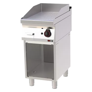 Fry-top griddle plate 40x51 gas grooved on open cabinet | REDFOX - FTR 70/40 G